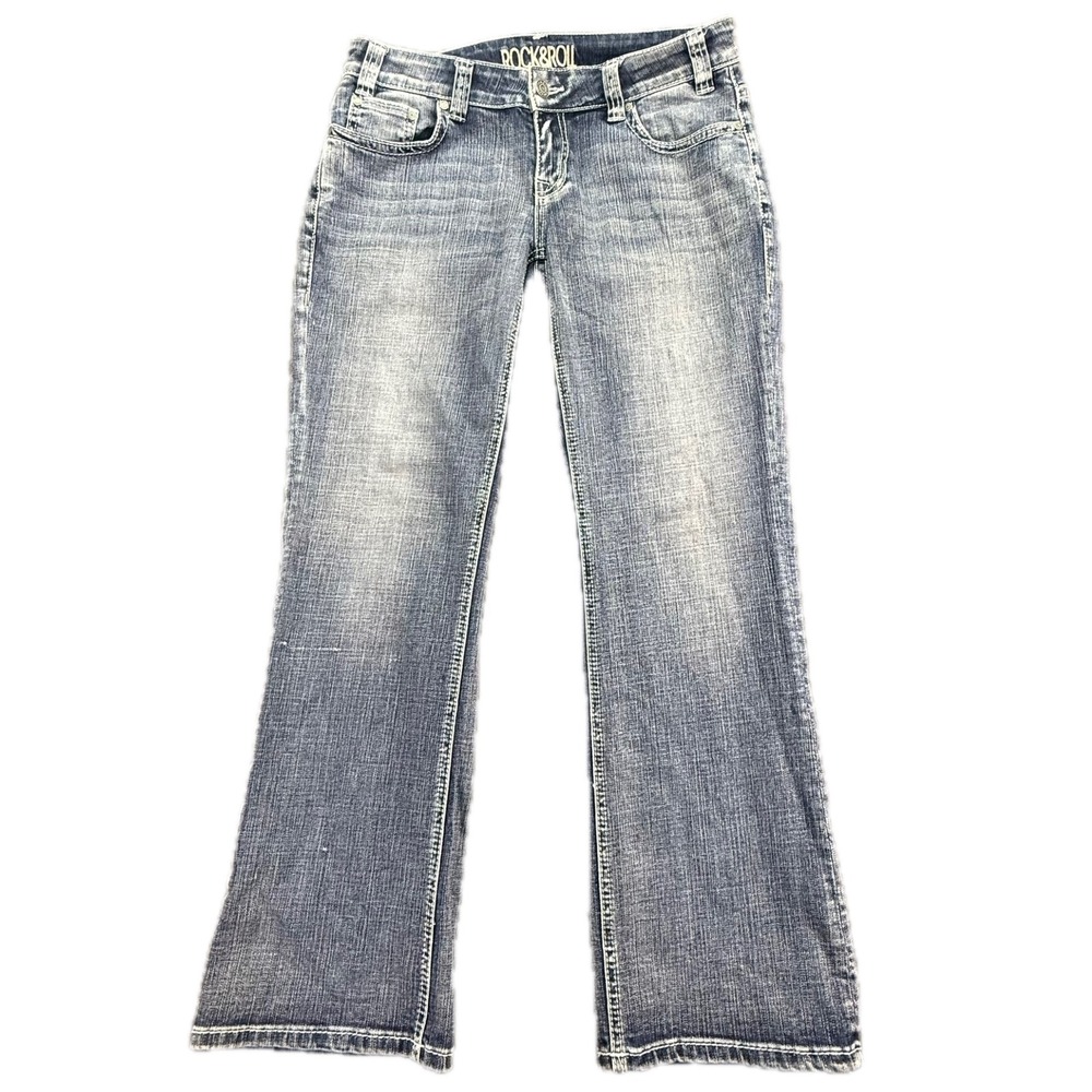 Rock & Roll Cowgirl Jeans Womens 34 Blue Bootcut Embellished Stretch W7-1013‎